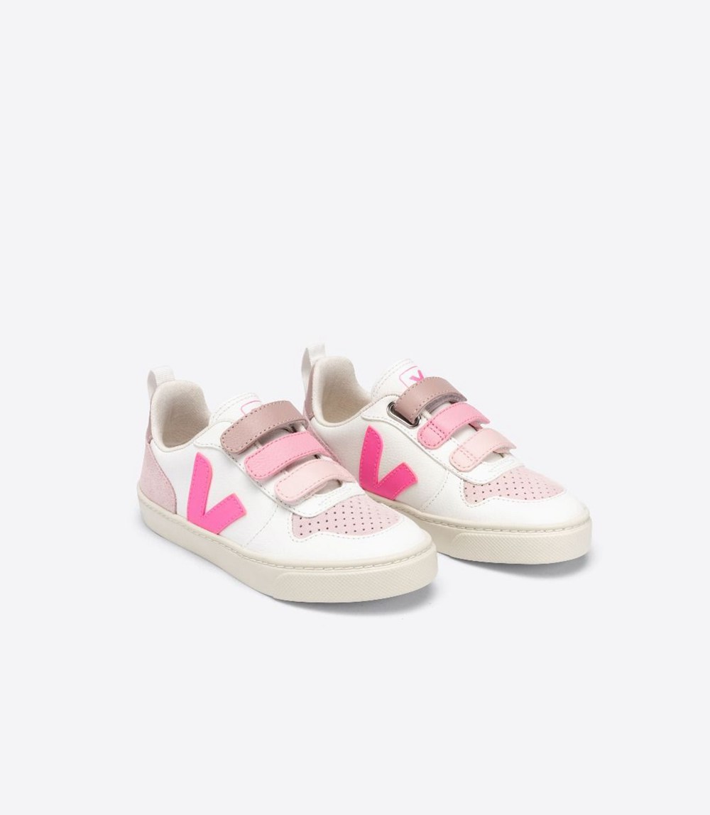 Veja Sneakers Børn Hvide/Pink - V-10 Velcro Chromefree - AFRZV6371
